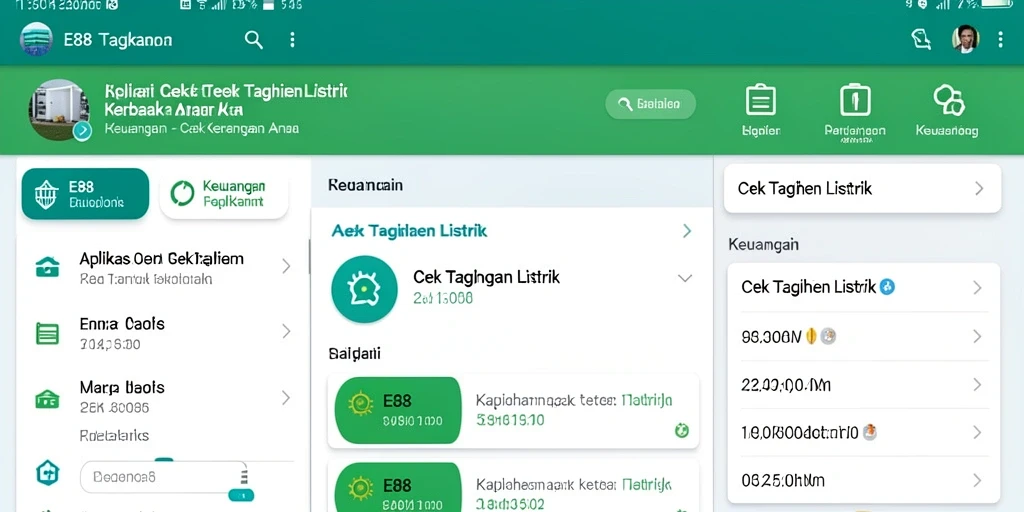 Tampilan antarmuka E88 menunjukkan fitur cek tagihan listrik yang sederhana.